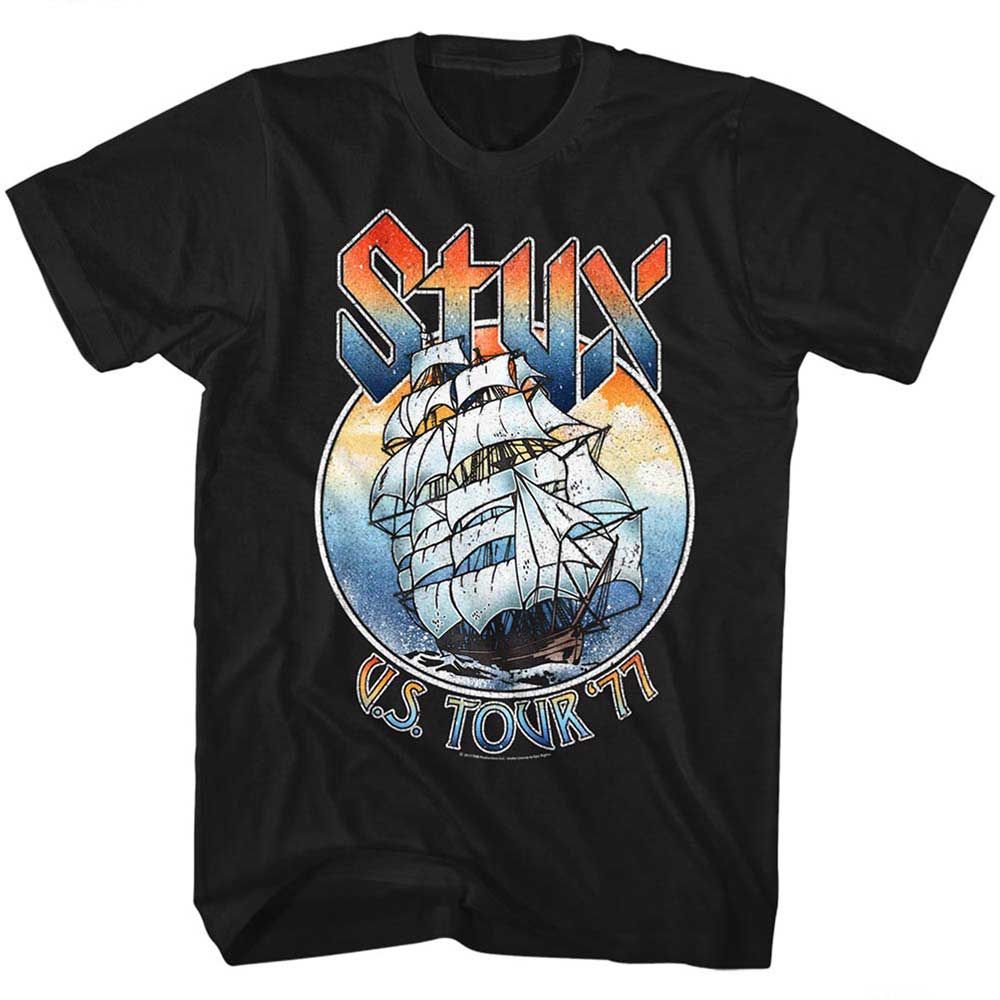 Black Styx t-shirt featuring a Styx 77 Tour design