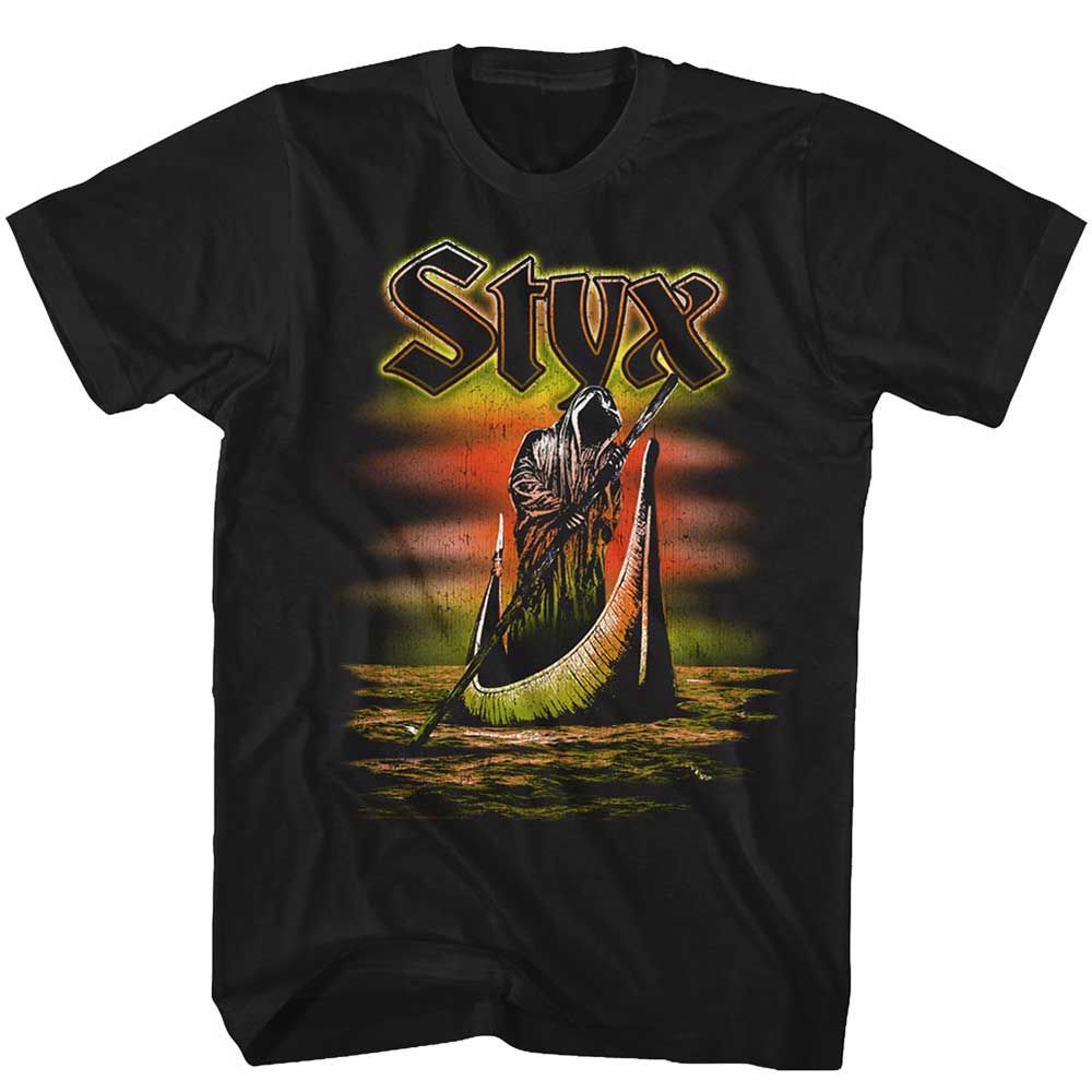Black Styx t-shirt featuring a Ferryman design