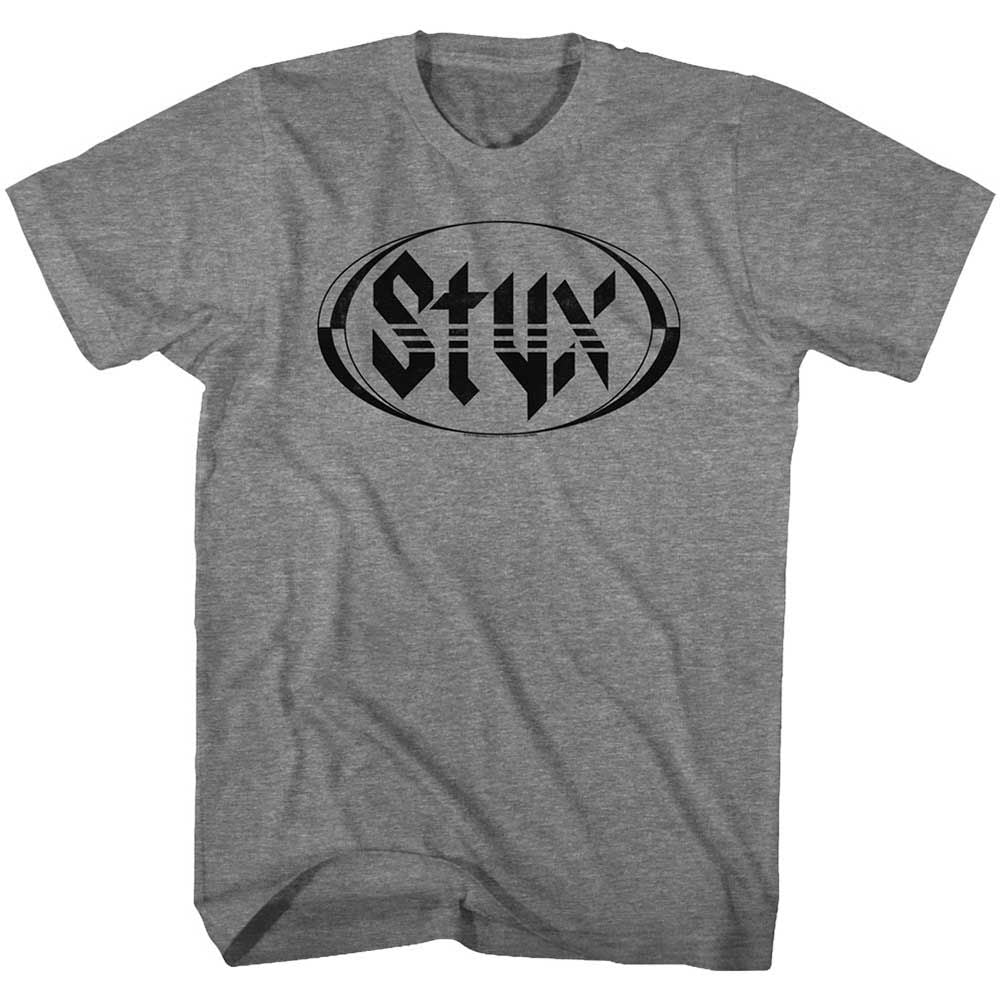 Graphite Heather Styx t-shirt featuring a Styx Oval Logo design