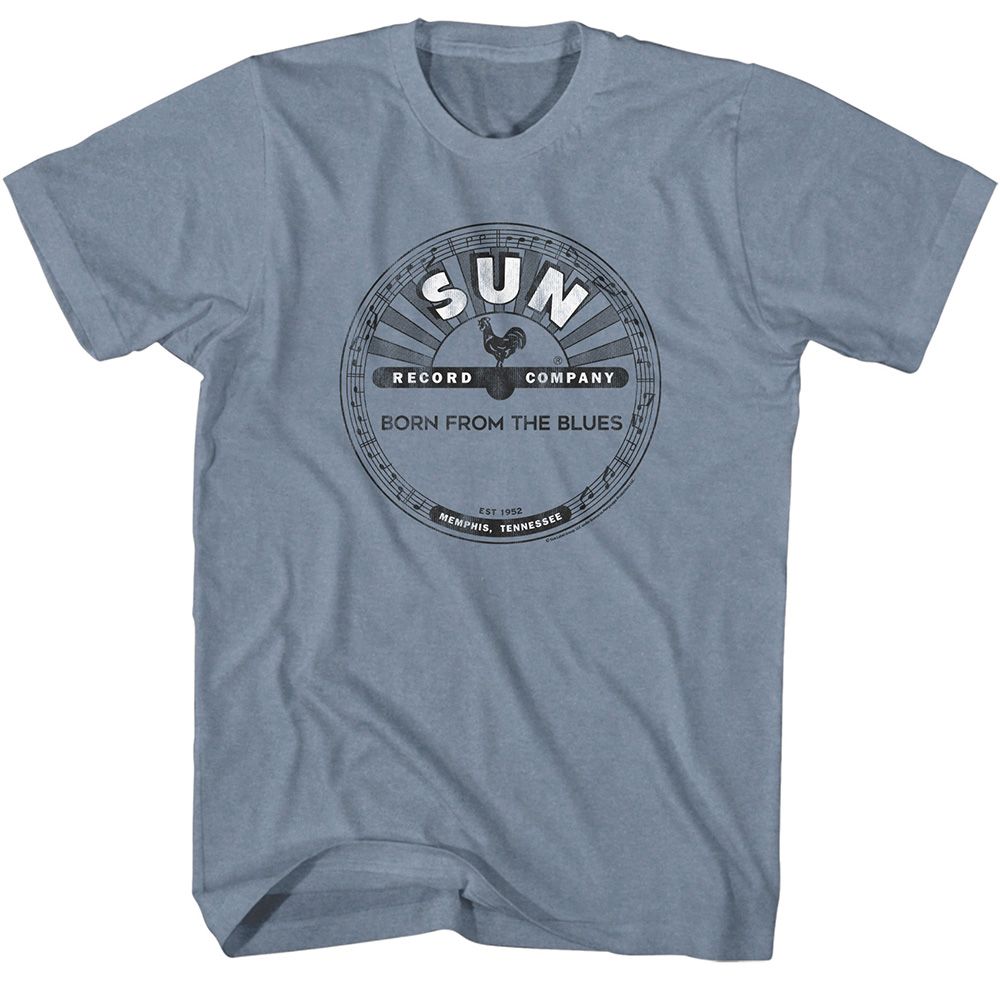 Indigo Heather Sun Records t-shirt featuring a Sun Records Full Circle Logo design