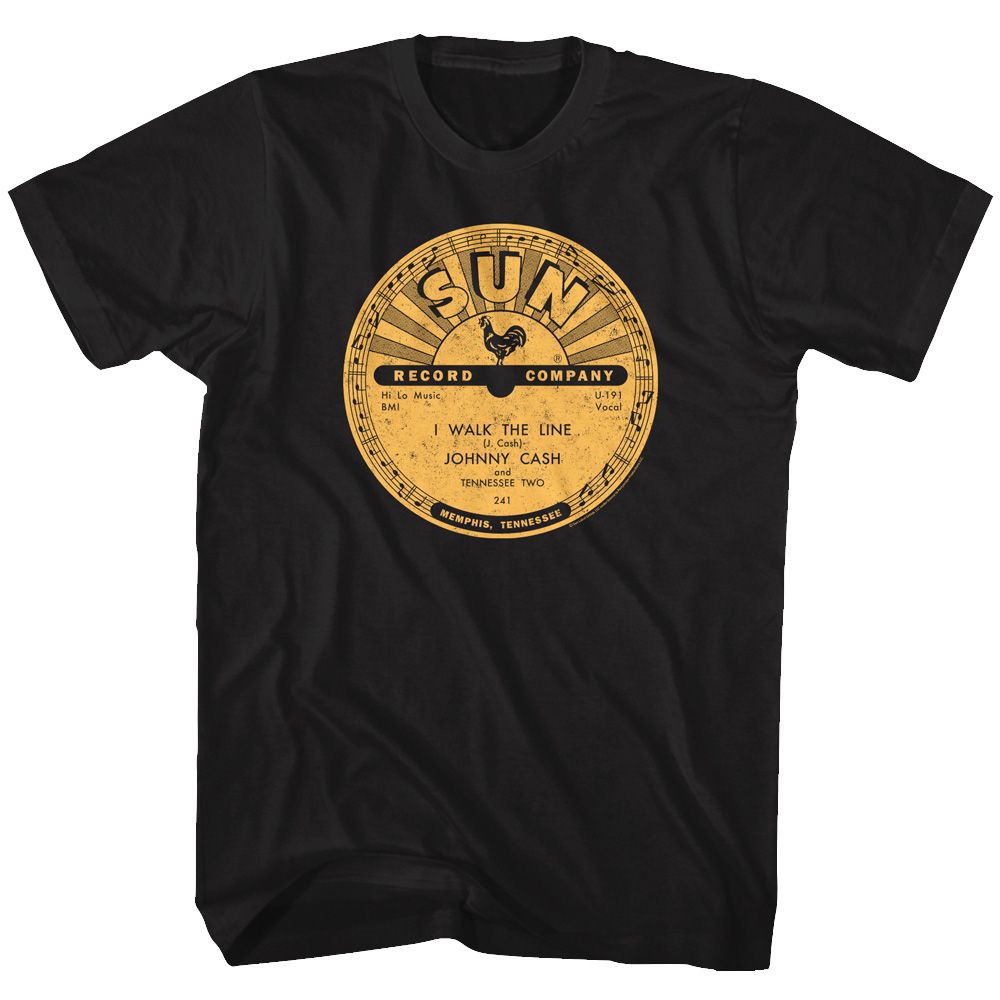 Black Sun Records t-shirt featuring an I Walk the Line design