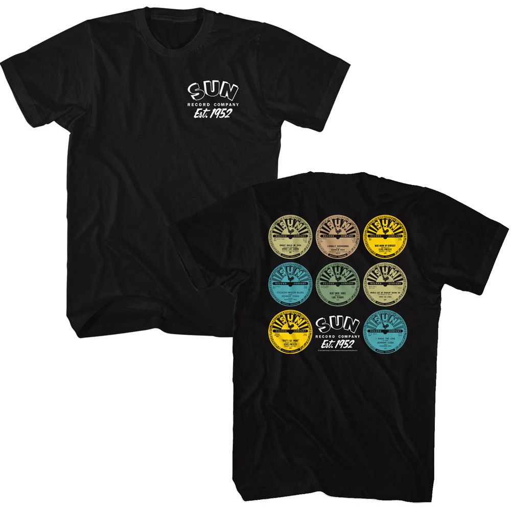 Black Sun Records t-shirt featuring a Sun Records Various Singles design