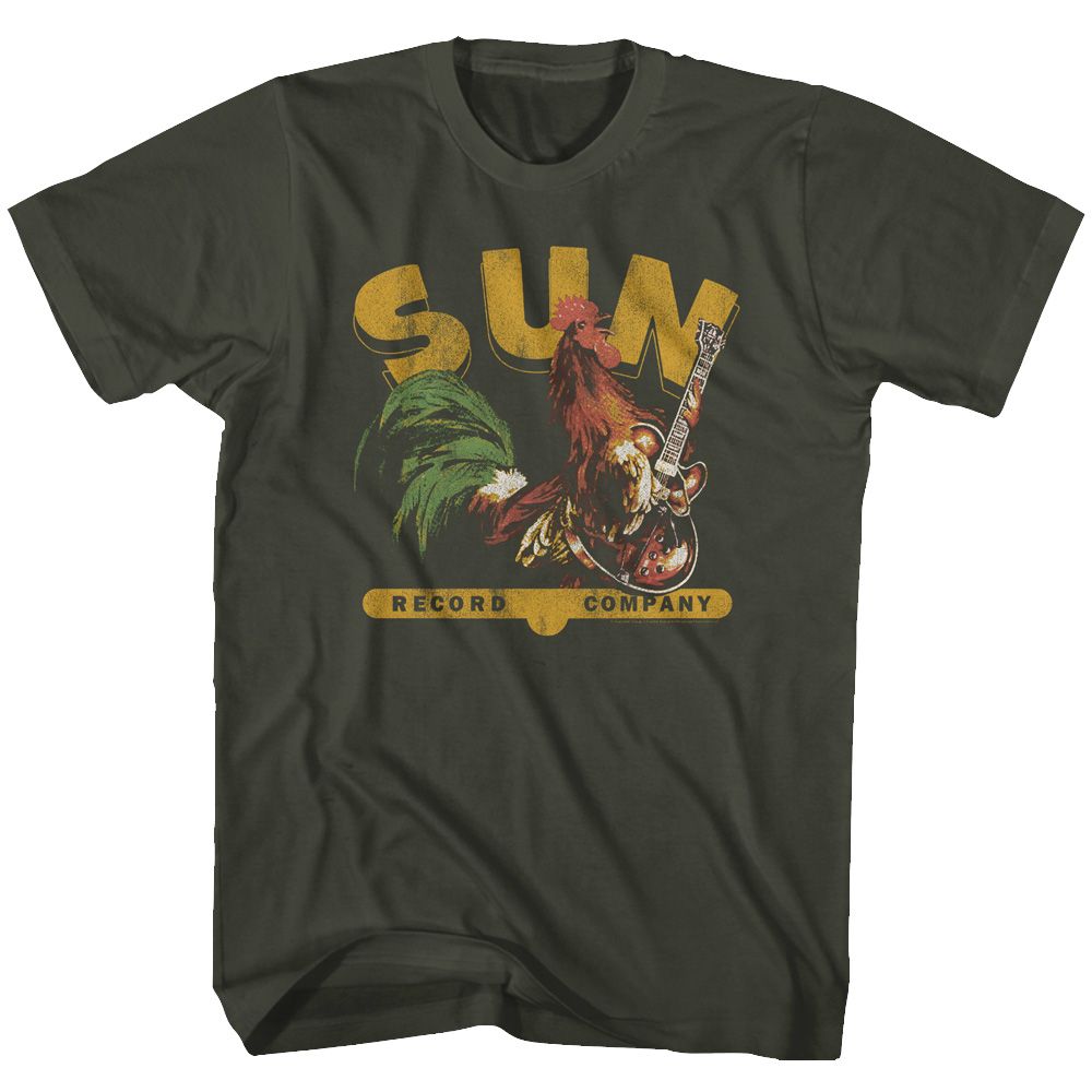Smoke Gray Sun Records t-shirt featuring a Sun Records Rooster with Guitar design