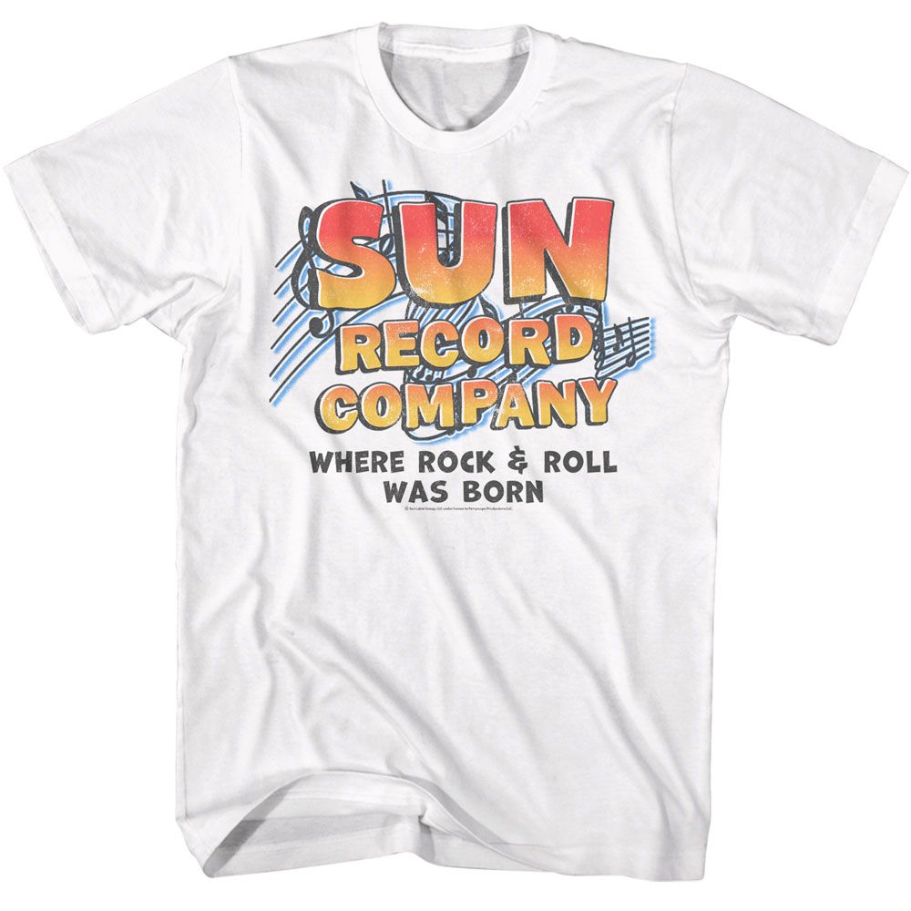 White Sun Records t-shirt featuring a Sun Records Music Notes design