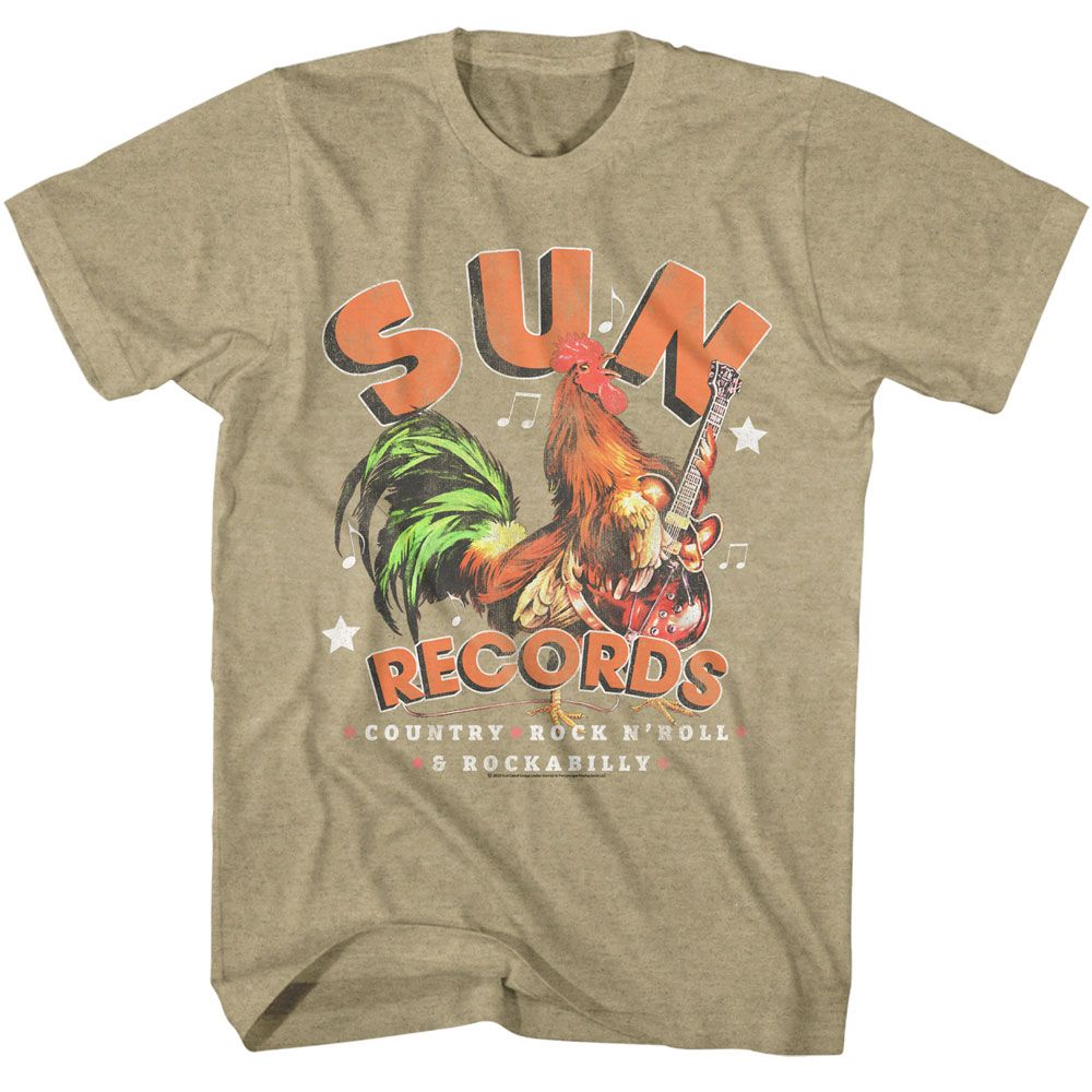 Khaki Heather Sun Records t-shirt featuring a Sun Records Country and Rock design