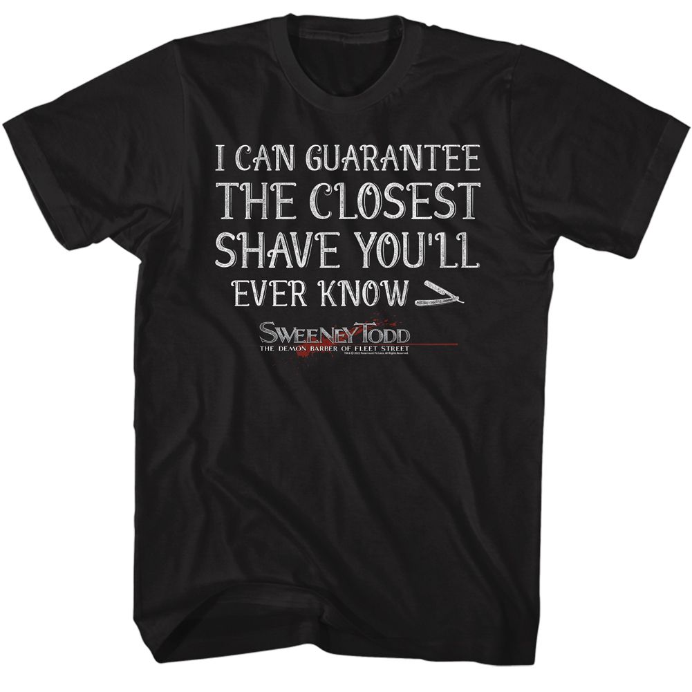 Black Sweeney Todd t-shirt featuring a Closest Shave design