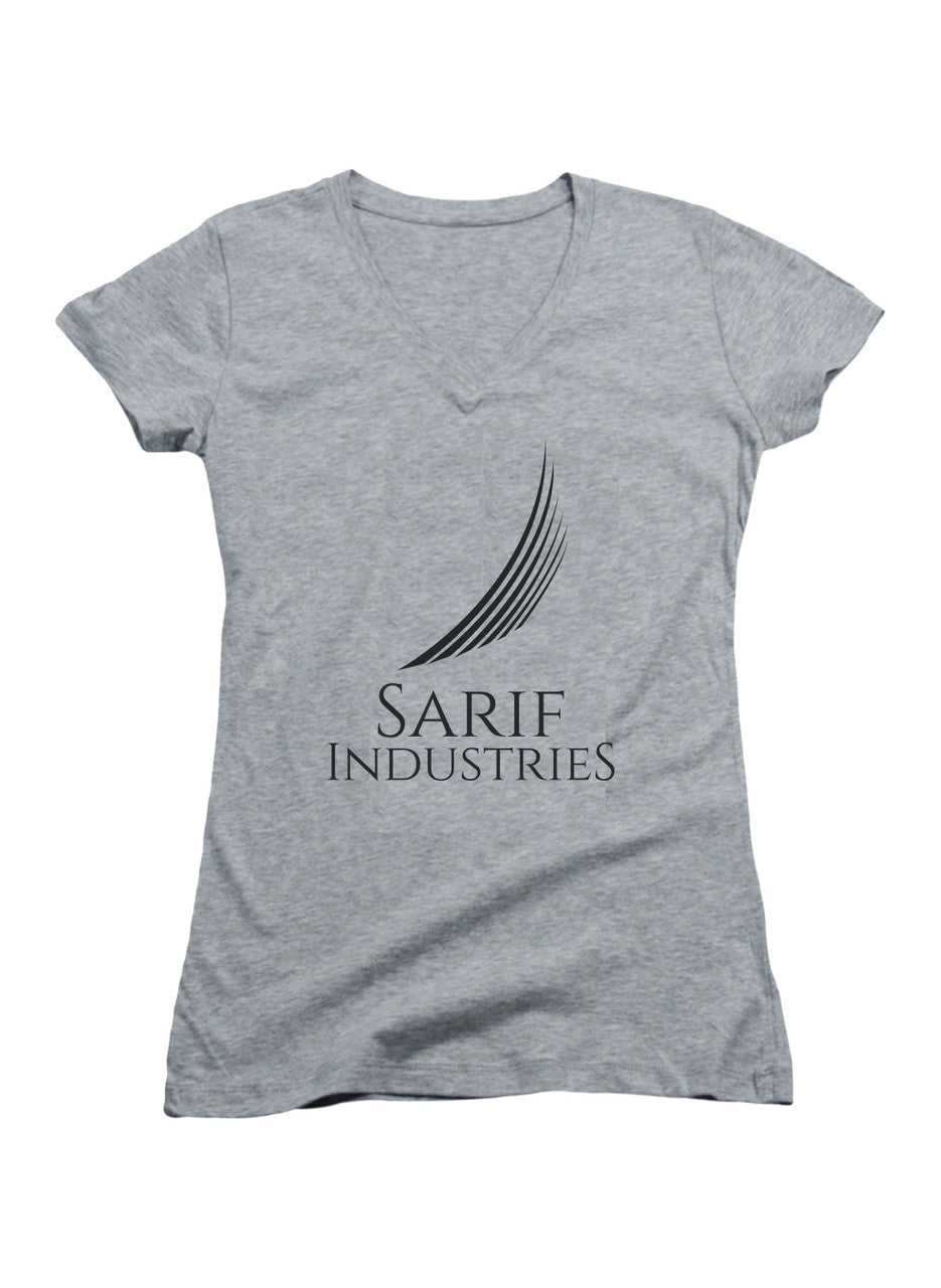 Gray Sarif Industries Juniors V-Neck T-Shirt