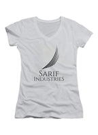 White Sarif Industries Juniors V-Neck T-Shirt