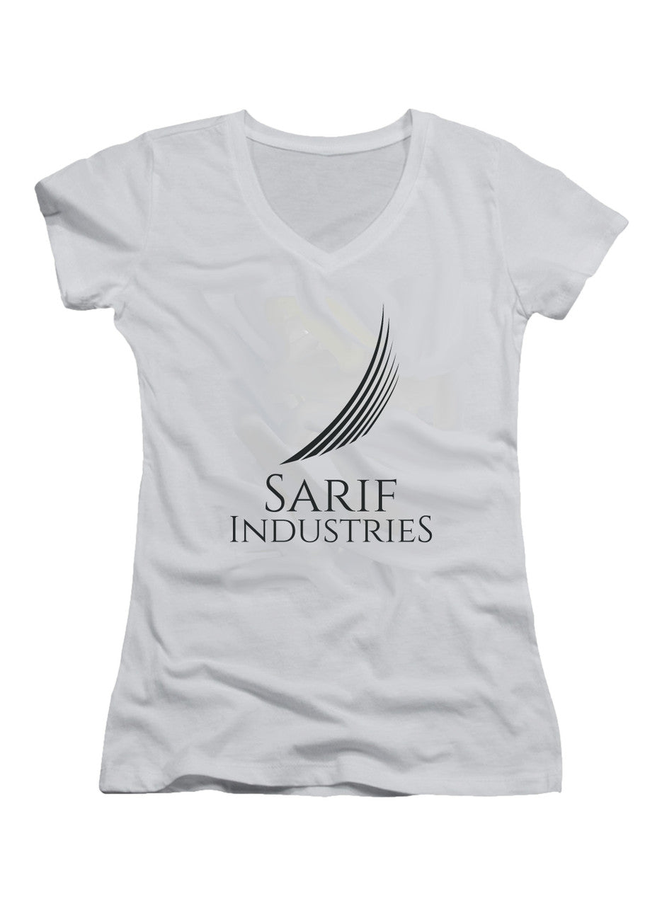 White Sarif Industries Juniors V-Neck T-Shirt