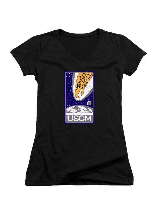 Black Screaming Eagle Emblem Juniors V-Neck T-Shirt