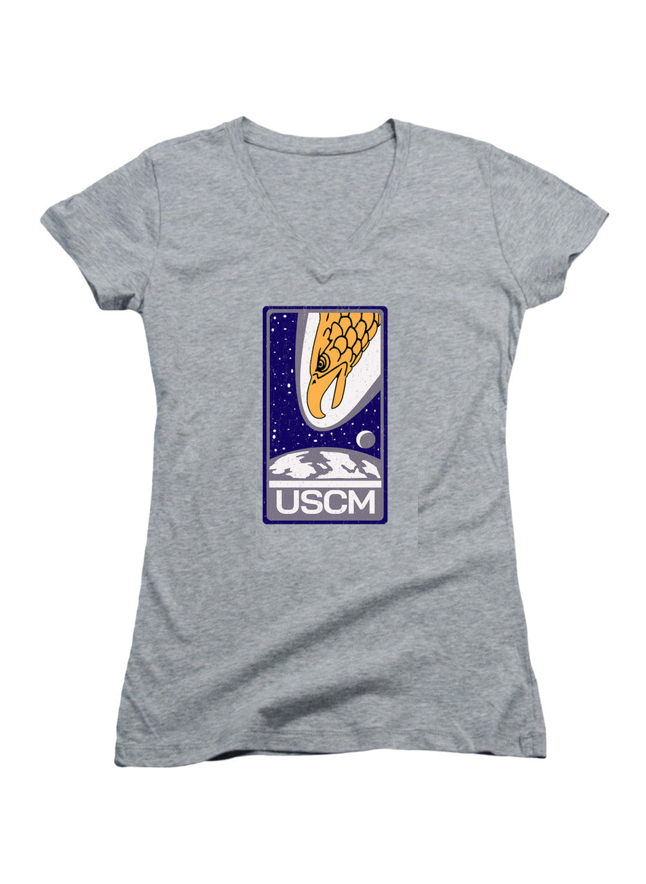 Gray Screaming Eagle Emblem Juniors V-Neck T-Shirt