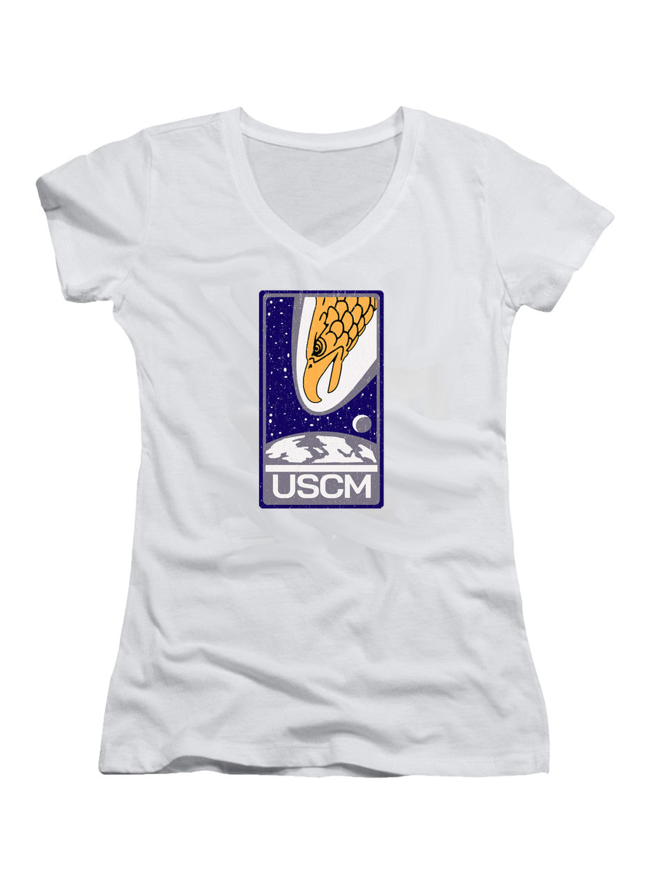 White Screaming Eagle Emblem Juniors V-Neck T-Shirt