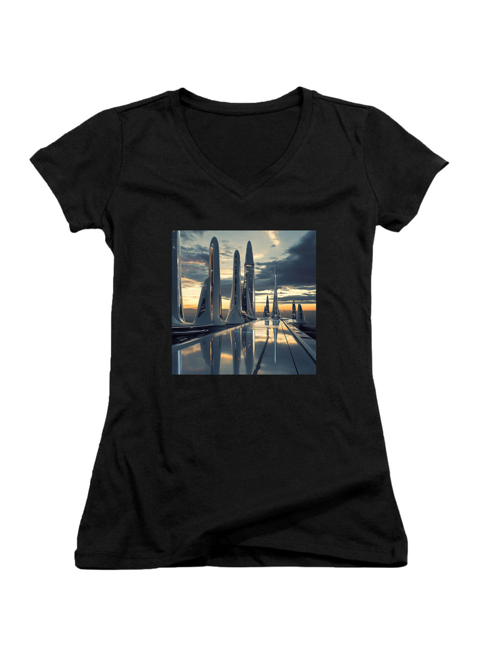 Black Shiny Future Juniors V-Neck T-Shirt
