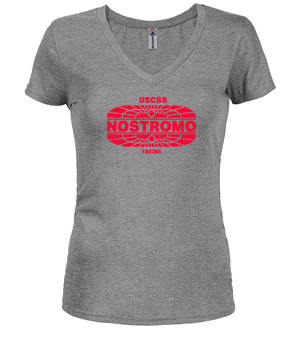Gray Ship Logo 2 Juniors V-Neck T-Shirt