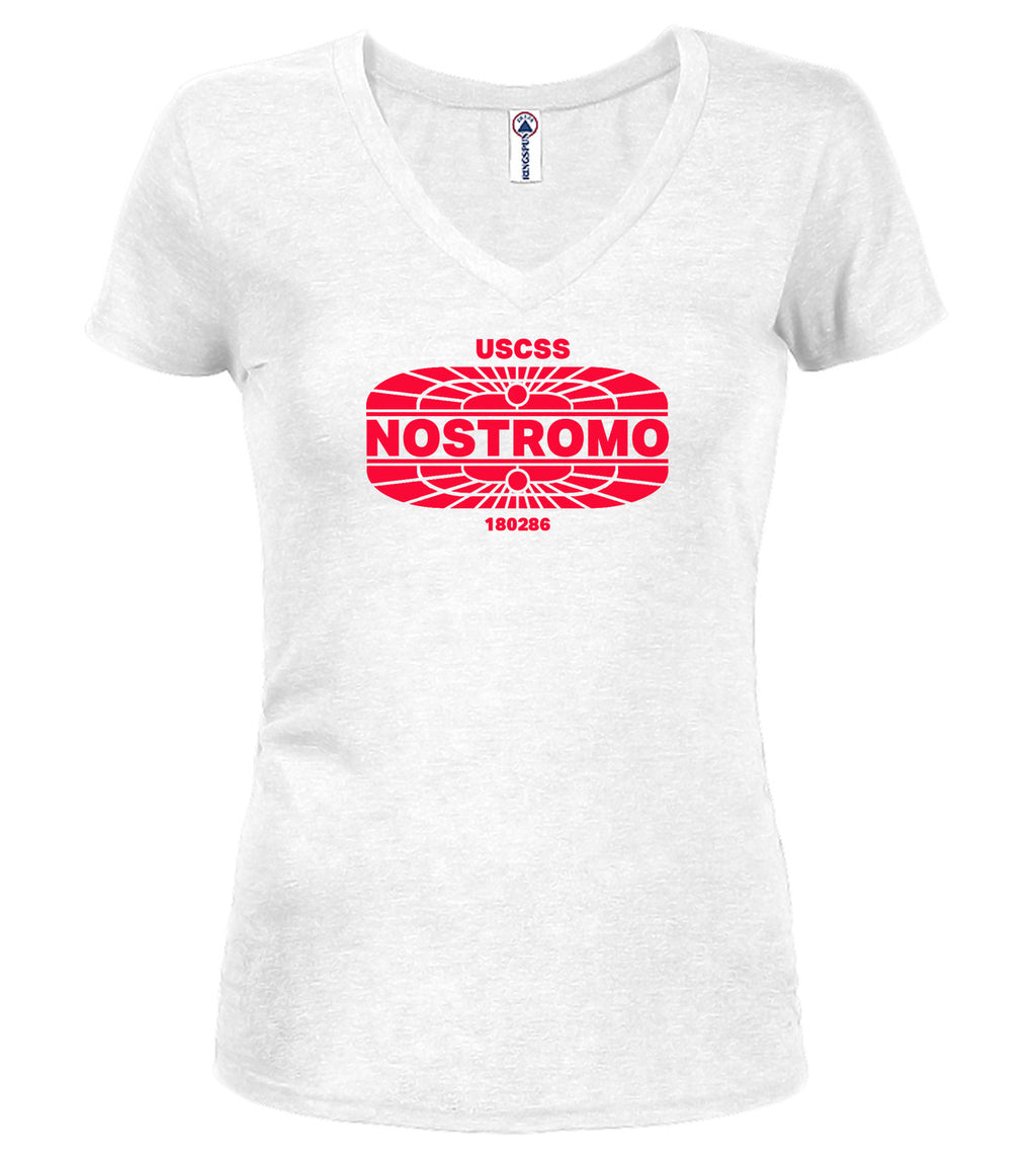 White Ship Logo 2 Juniors V-Neck T-Shirt