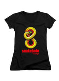 Black Snakehole Lounge Juniors V-Neck T-Shirt