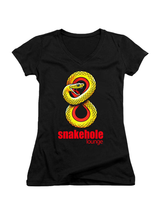 Black Snakehole Lounge Juniors V-Neck T-Shirt