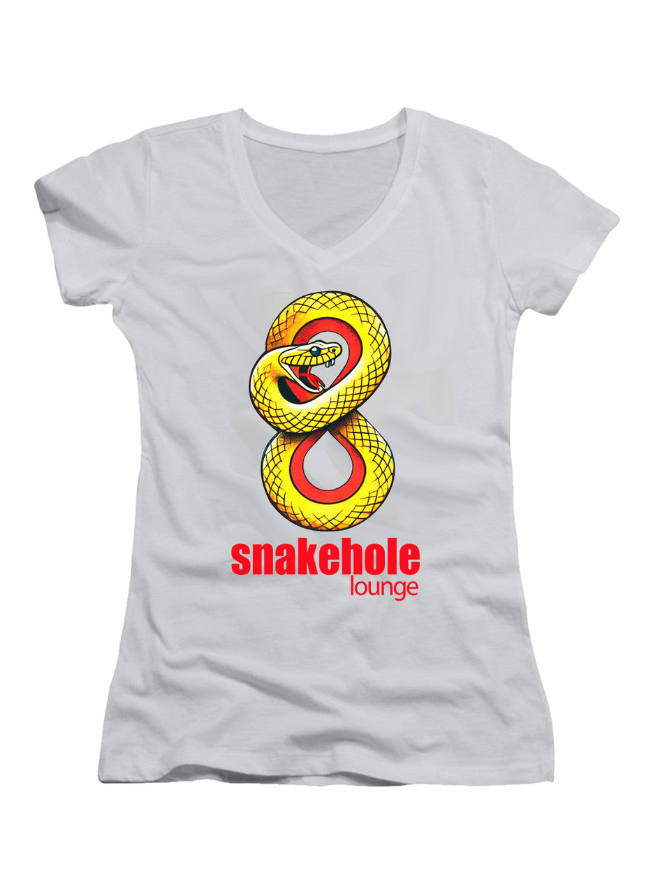 White Snakehole Lounge Juniors V-Neck T-Shirt