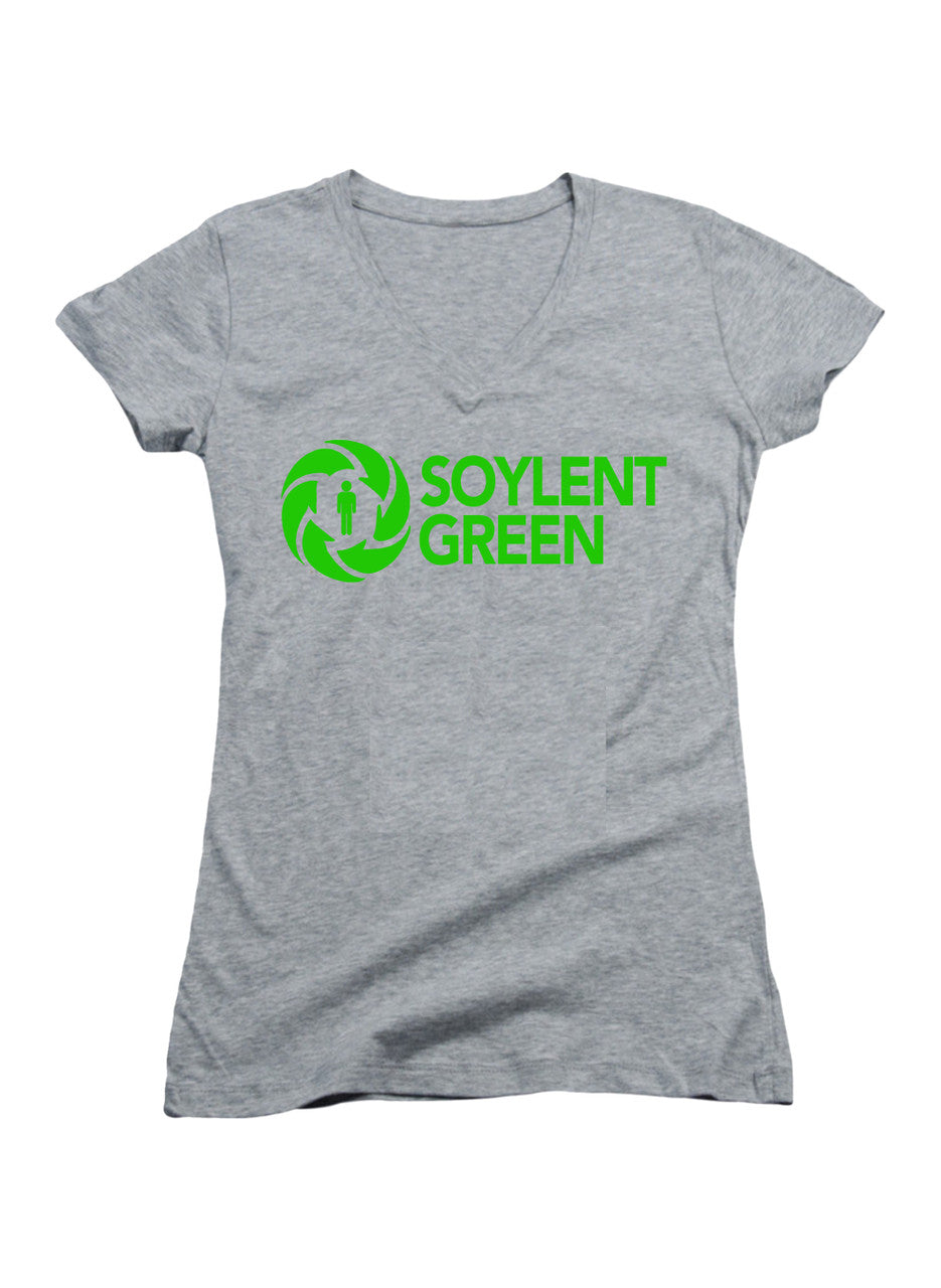 Gray Soylent Green Logo Juniors V-Neck T-Shirt
