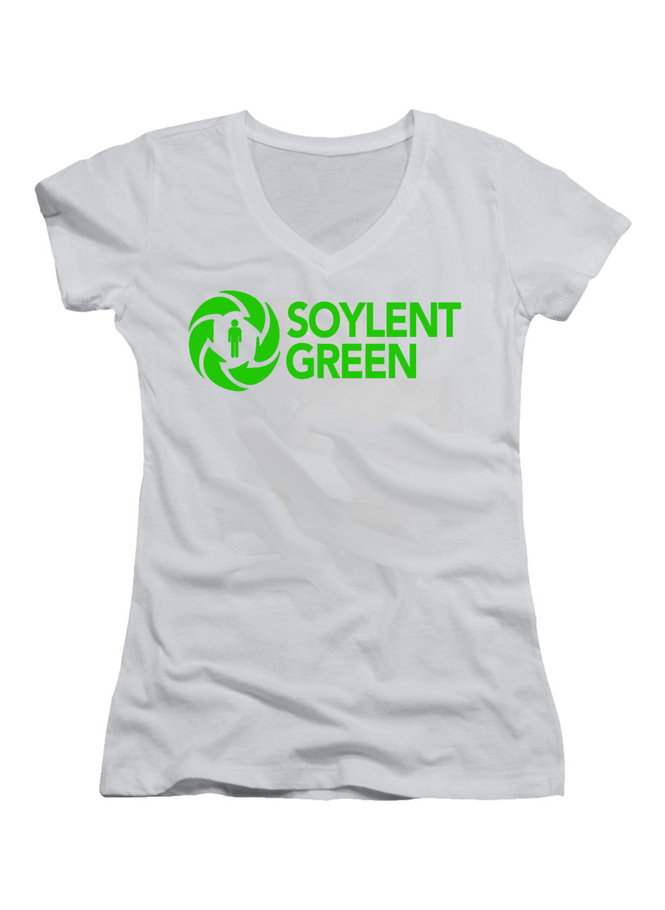 White Soylent Green Logo Juniors V-Neck T-Shirt