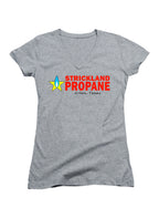 Gray Strickland Propane Logo Juniors V-Neck T-Shirt