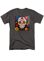 Charcoal Sugar Skull Flowers T-Shirt