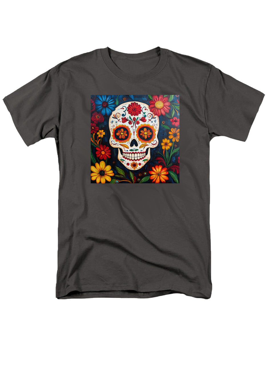 Charcoal Sugar Skull Flowers T-Shirt
