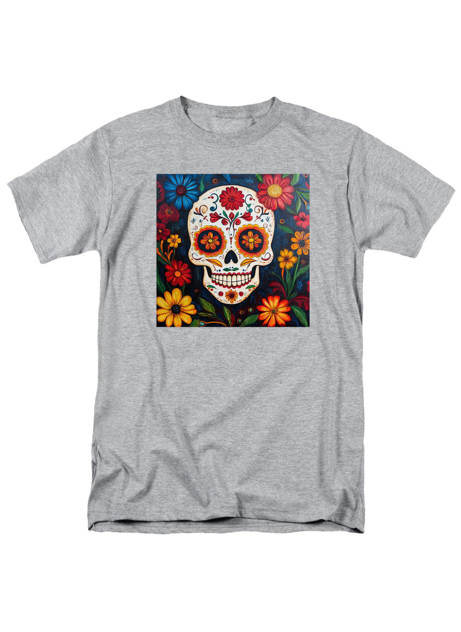 Gray Sugar Skull Flowers T-Shirt