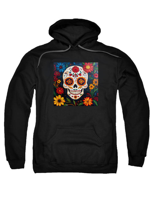 Black Sugar Skull Flowers Hoodie