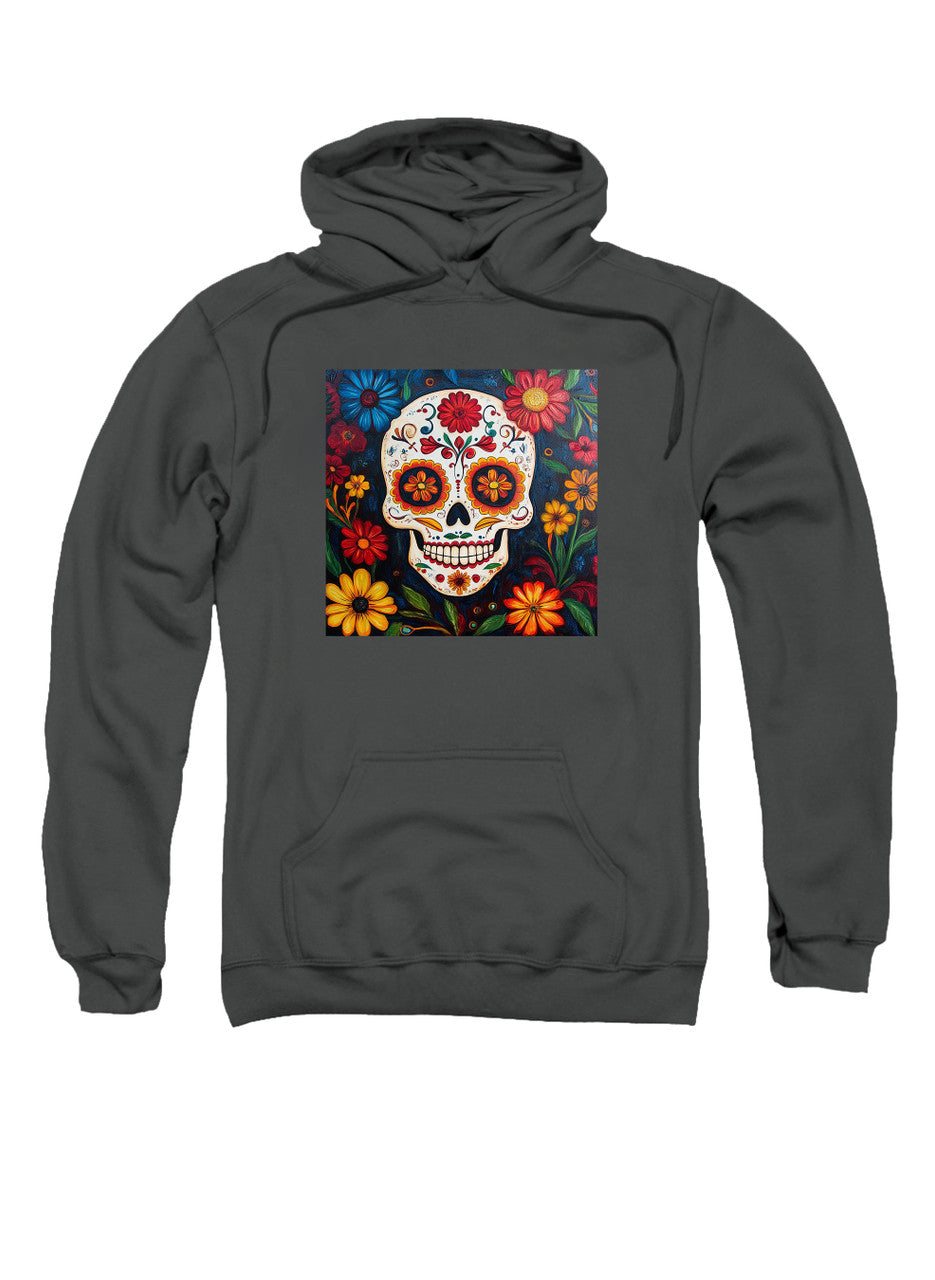 Charcoal Sugar Skull Flowers Hoodie