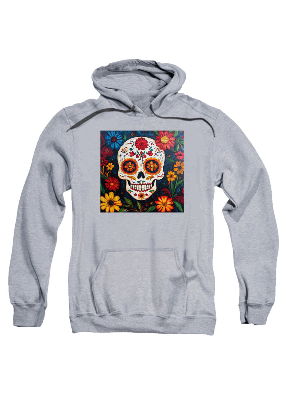 Gray Sugar Skull Flowers Hoodie