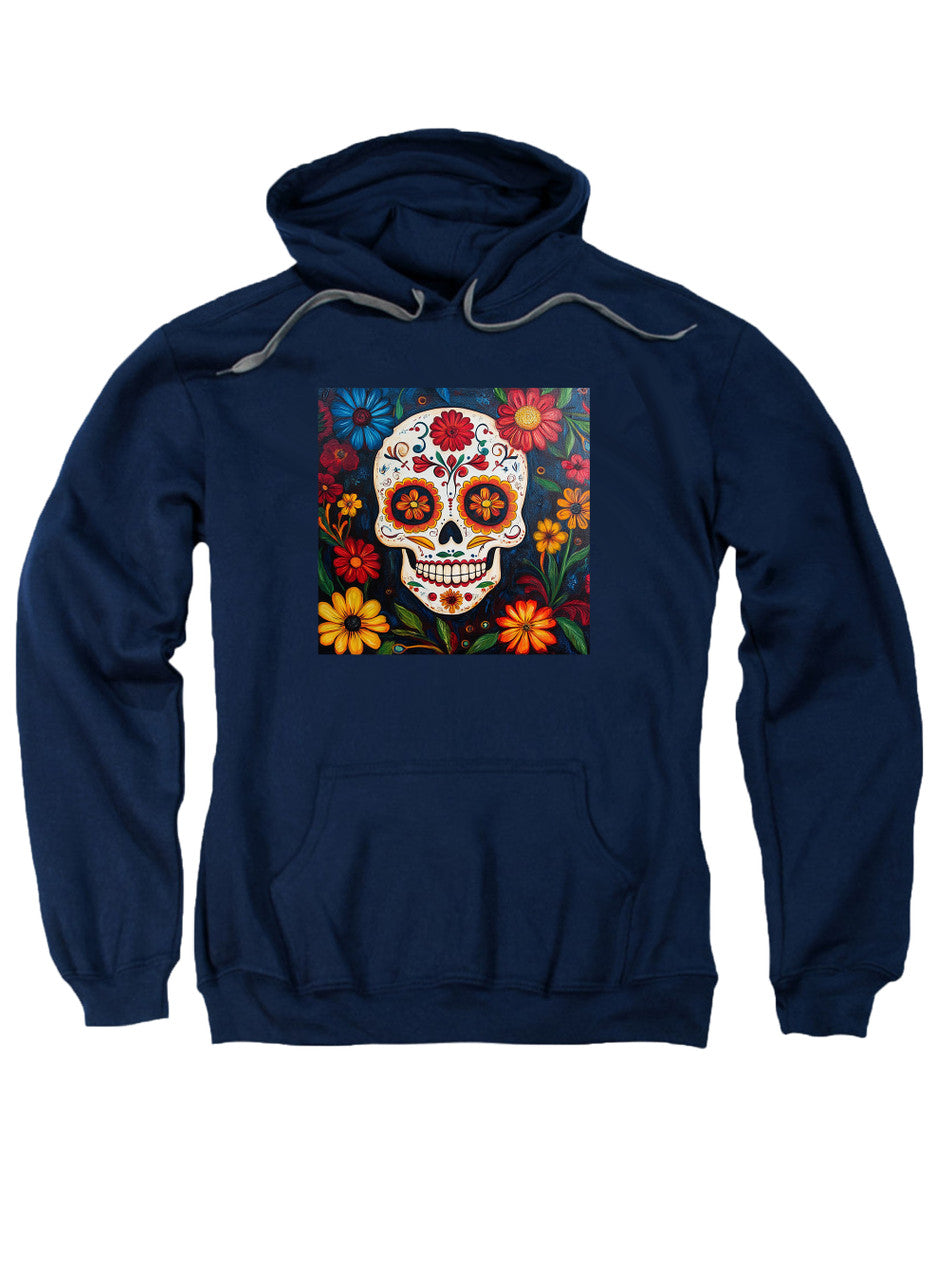 Navy Sugar Skull Flowers Hoodie