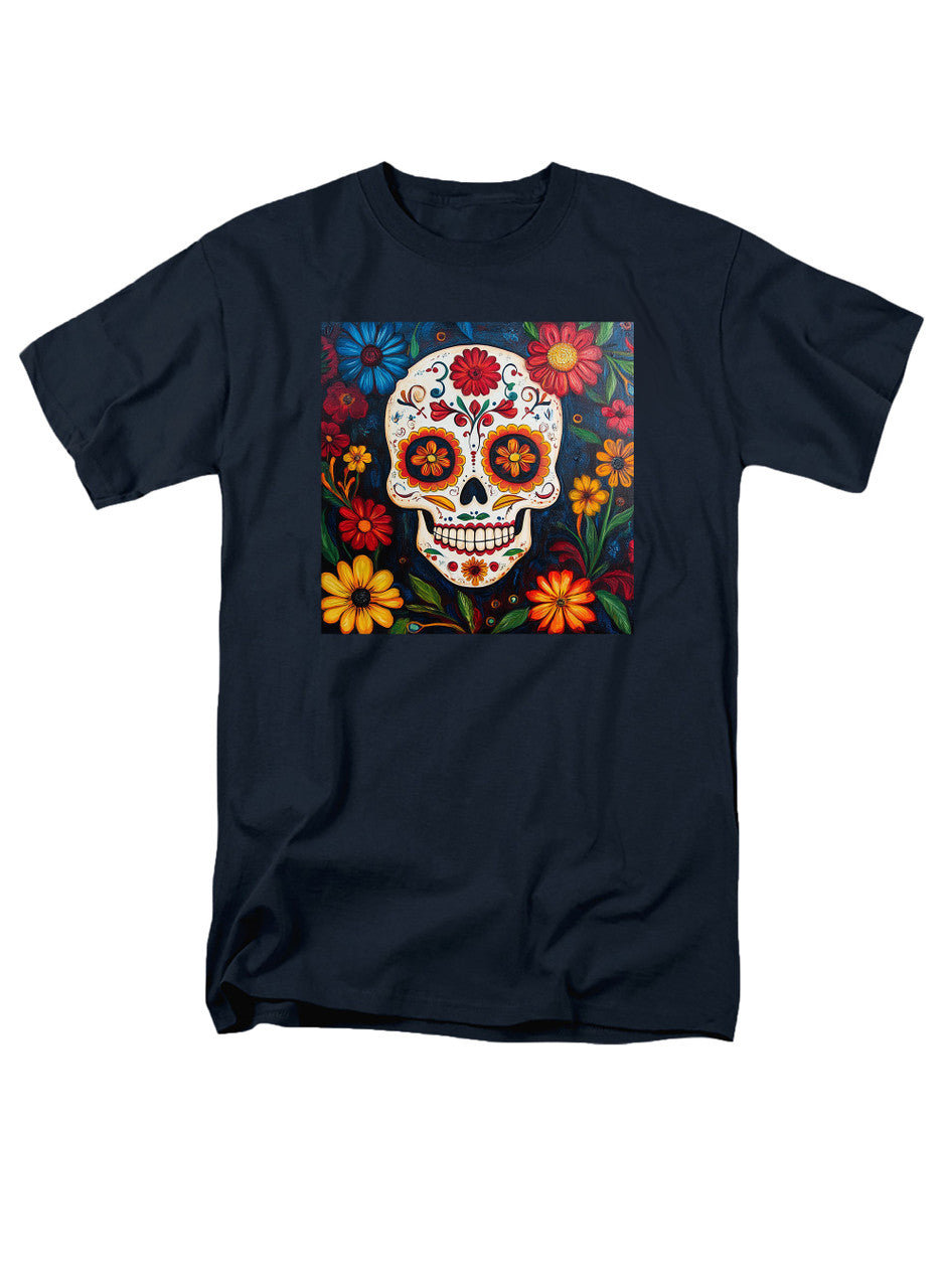 Navy Sugar Skull Flowers T-Shirt