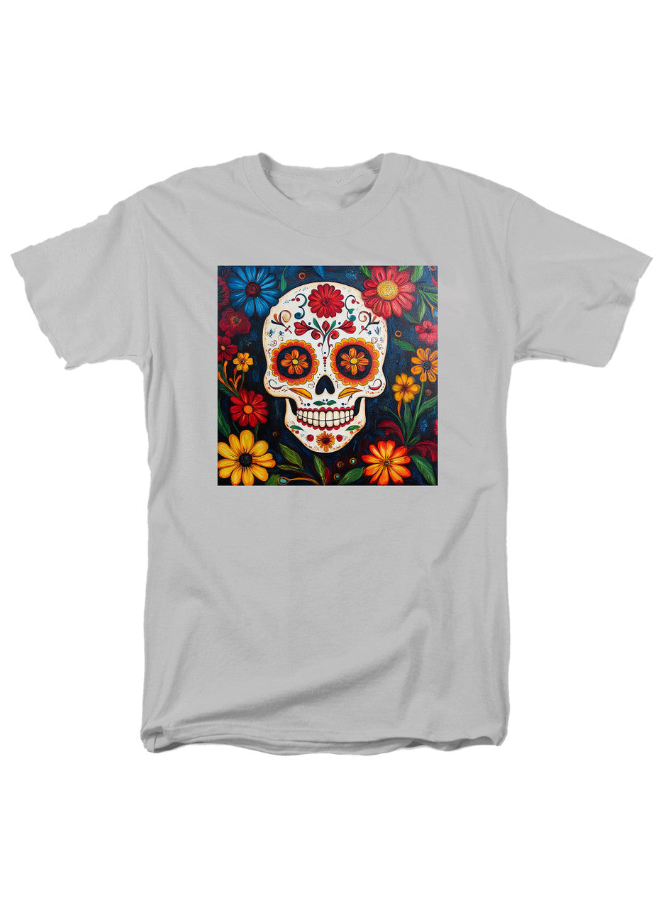White Sugar Skull Flowers T-Shirt