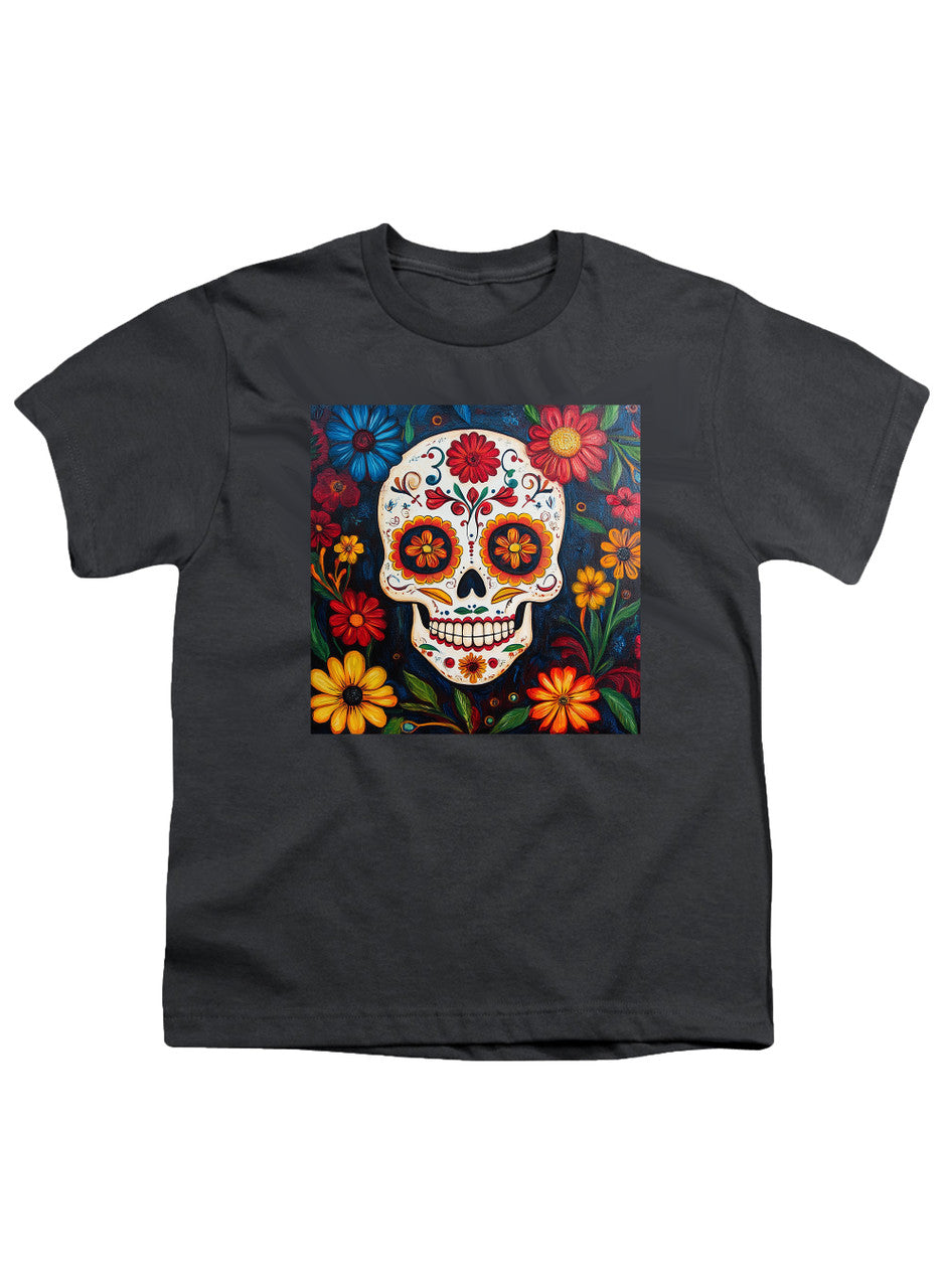 Charcoal Sugar Skull Flowers Youth/Toddler T-Shirt