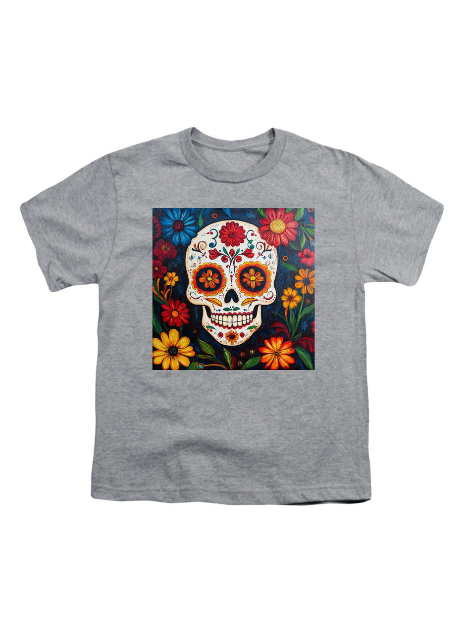 Gray Sugar Skull Flowers Youth/Toddler T-Shirt