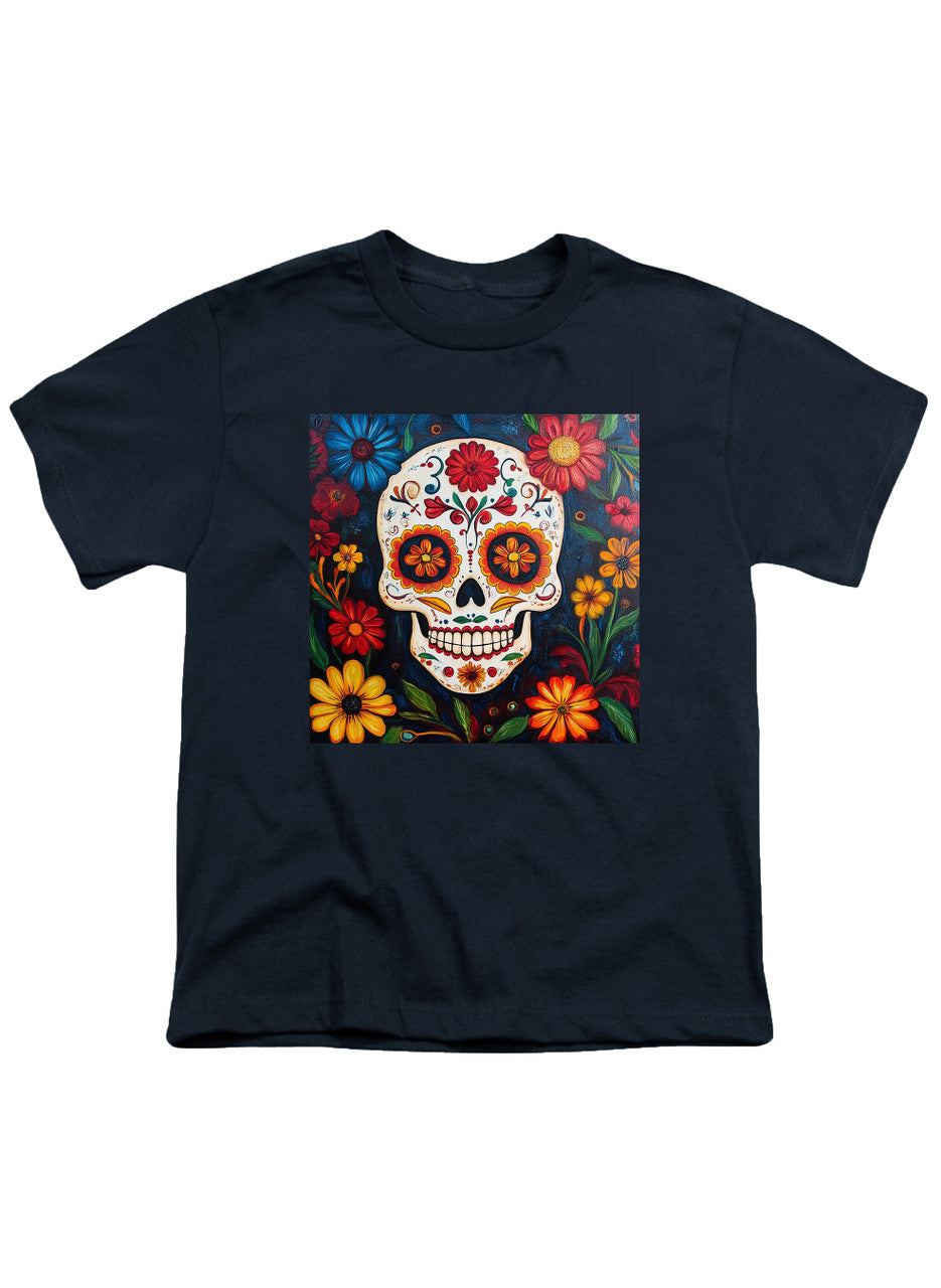 Navy Sugar Skull Flowers Youth/Toddler T-Shirt