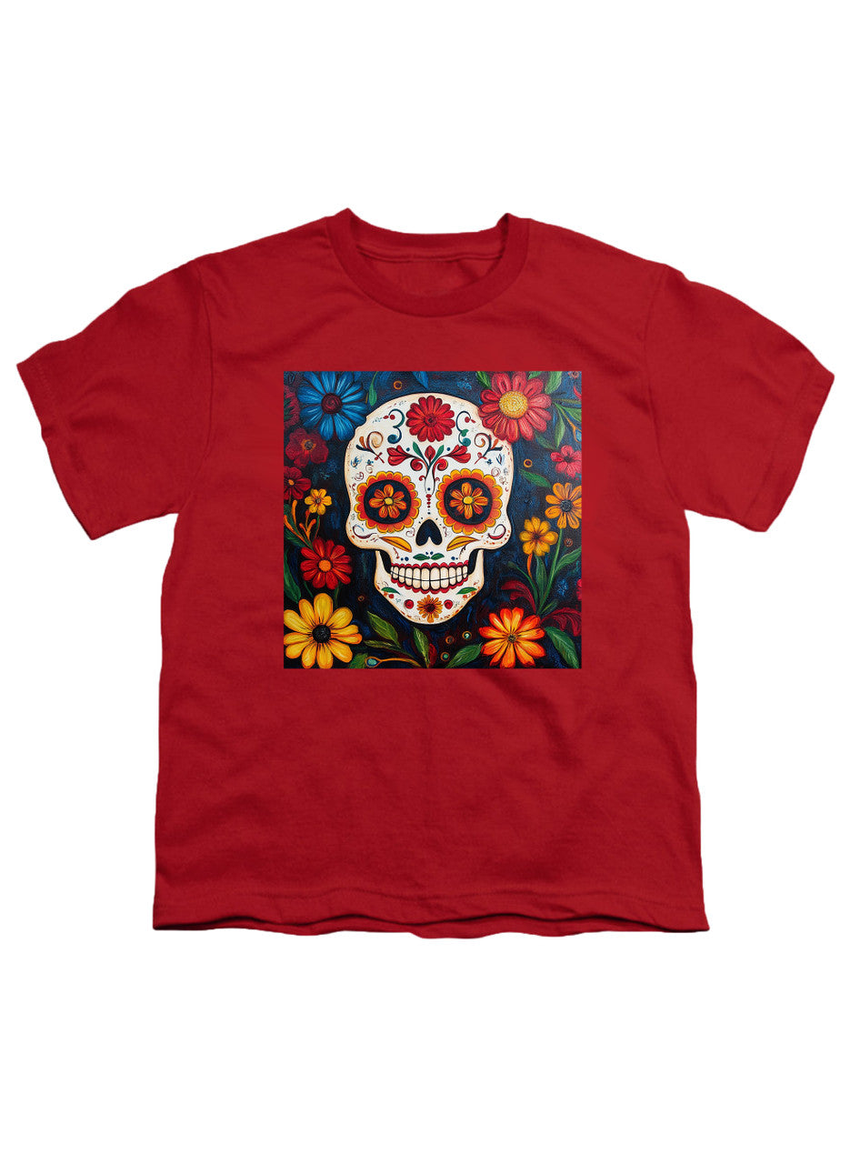 Red Sugar Skull Flowers Youth/Toddler T-Shirt