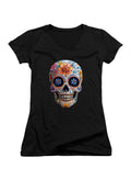 Black Sugar Skull Juniors V-Neck T-Shirt