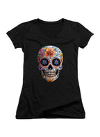 Black Sugar Skull Juniors V-Neck T-Shirt