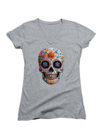 Gray Sugar Skull Juniors V-Neck T-Shirt