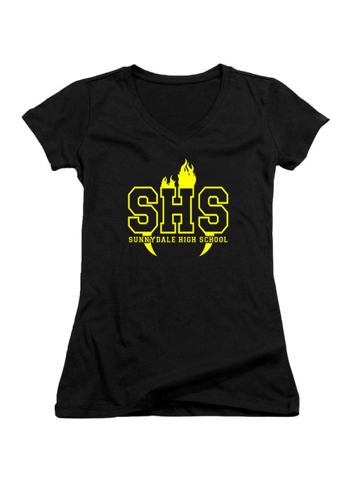 Black Sunnydale High School Logo Juniors V-Neck T-Shirt