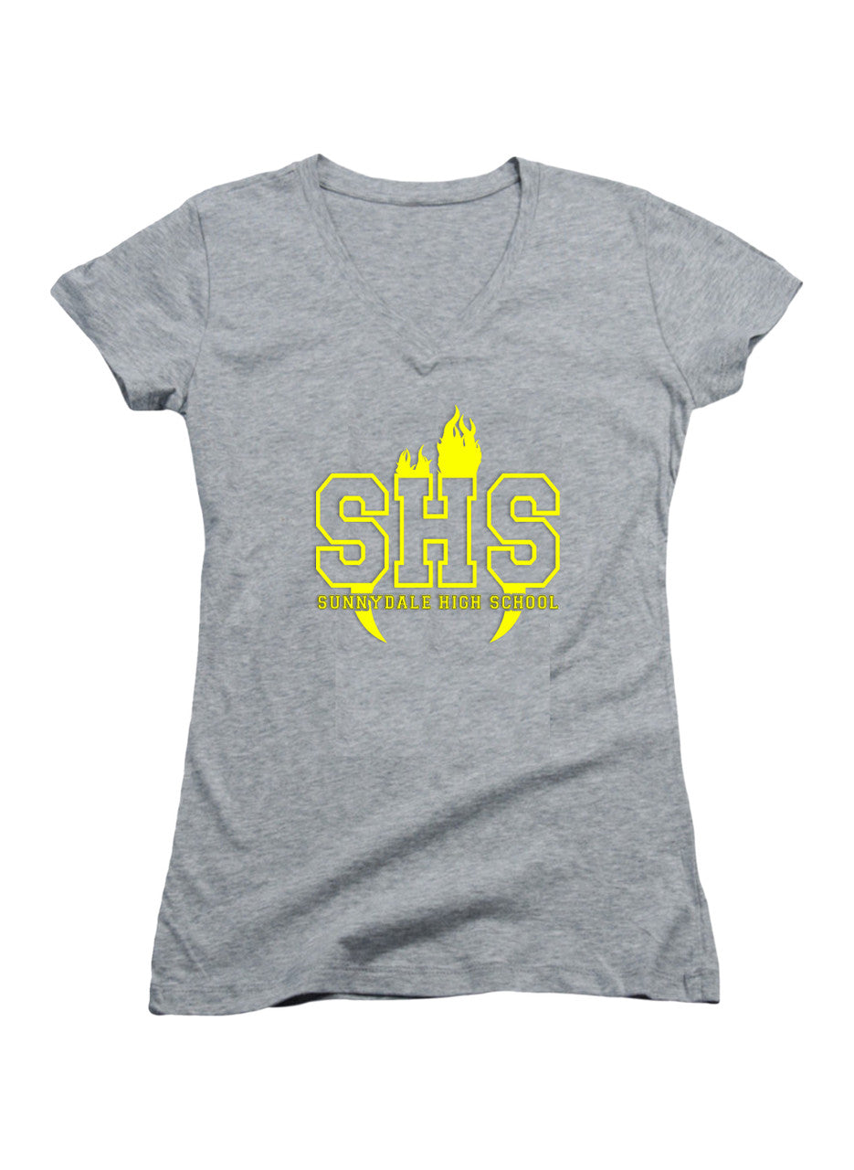 Gray Sunnydale High School Logo Juniors V-Neck T-Shirt