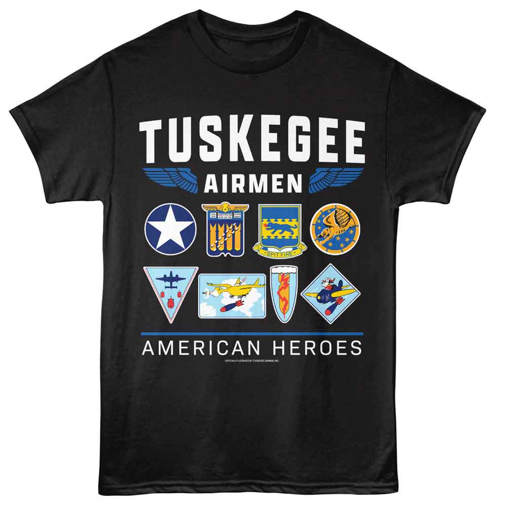 Black Tuskegee Airmen t-shirt featuring an American Heroes design