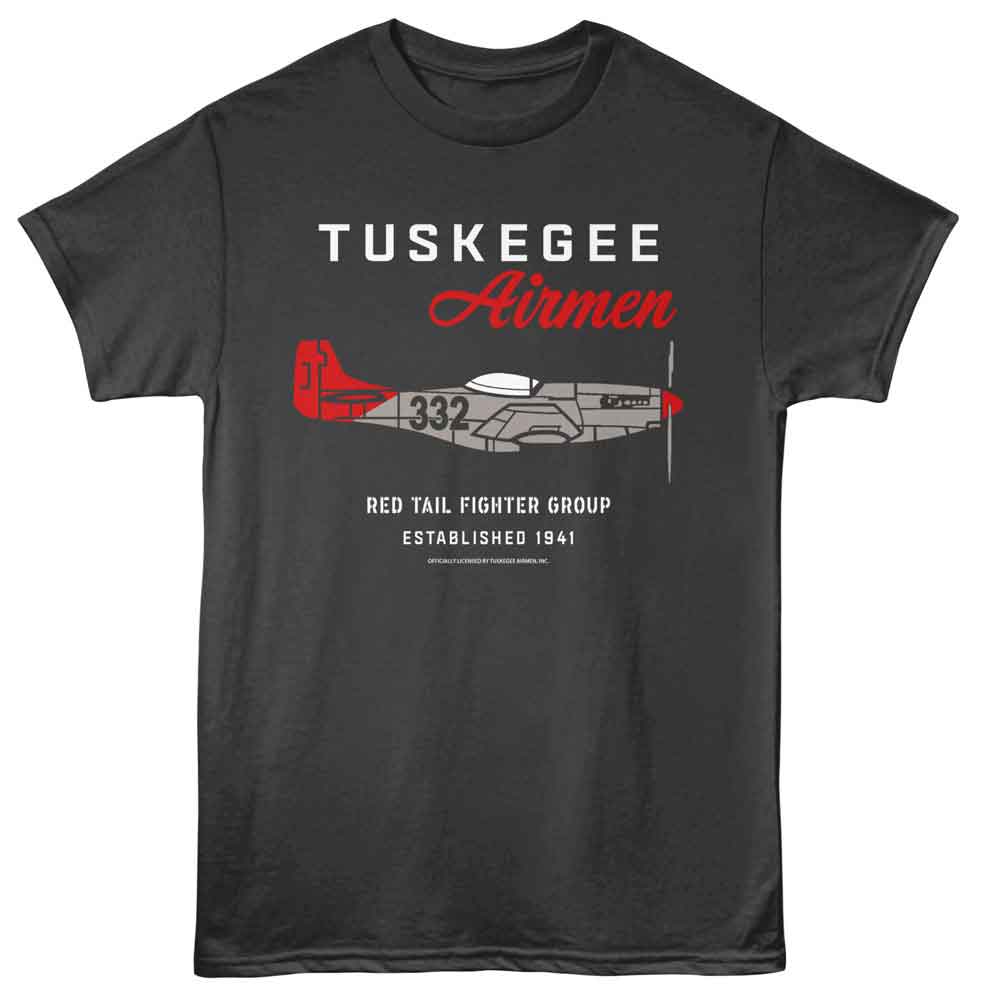 Smoke Gray Tuskegee Airmen t-shirt featuring a Red Tail Fighter Group design