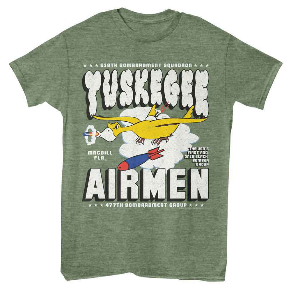 Military Green Heather Tuskegee Airmen t-shirt featuring a 477th Bomber Group design