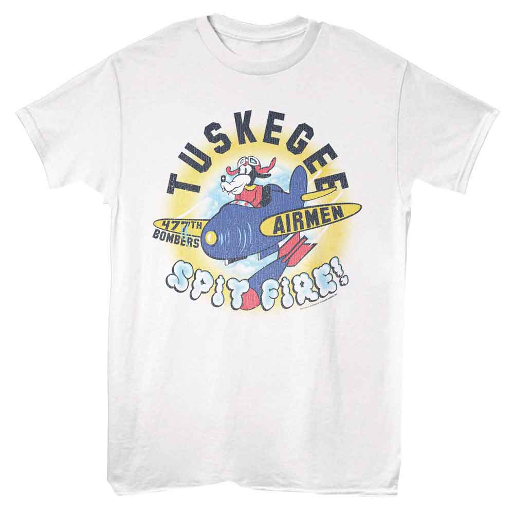White Tuskegee Airmen t-shirt featuring a 477th Bombers design