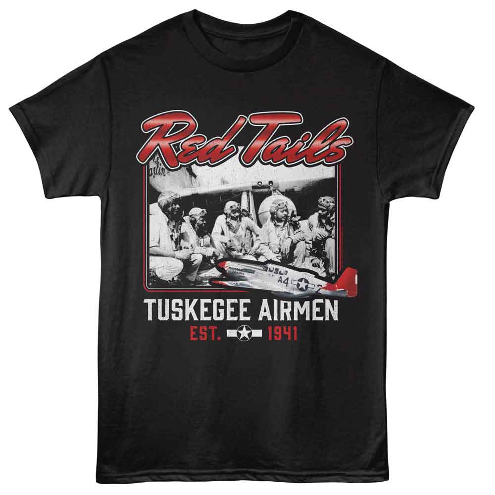 Black Tuskegee Airmen t-shirt featuring a Red Tails design