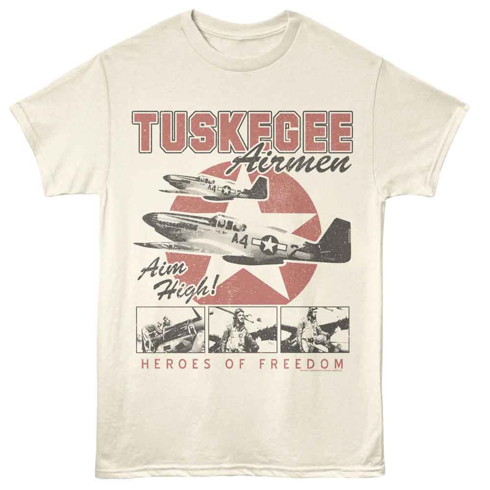 Natural Tuskegee Airmen t-shirt featuring an Aim High design