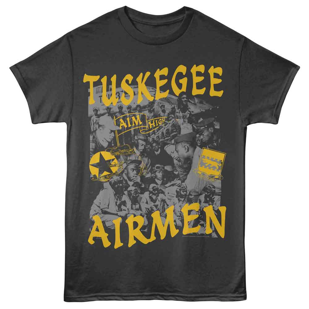 Smoke Gray Tuskegee Airmen t-shirt featuring an Aim High Collage design